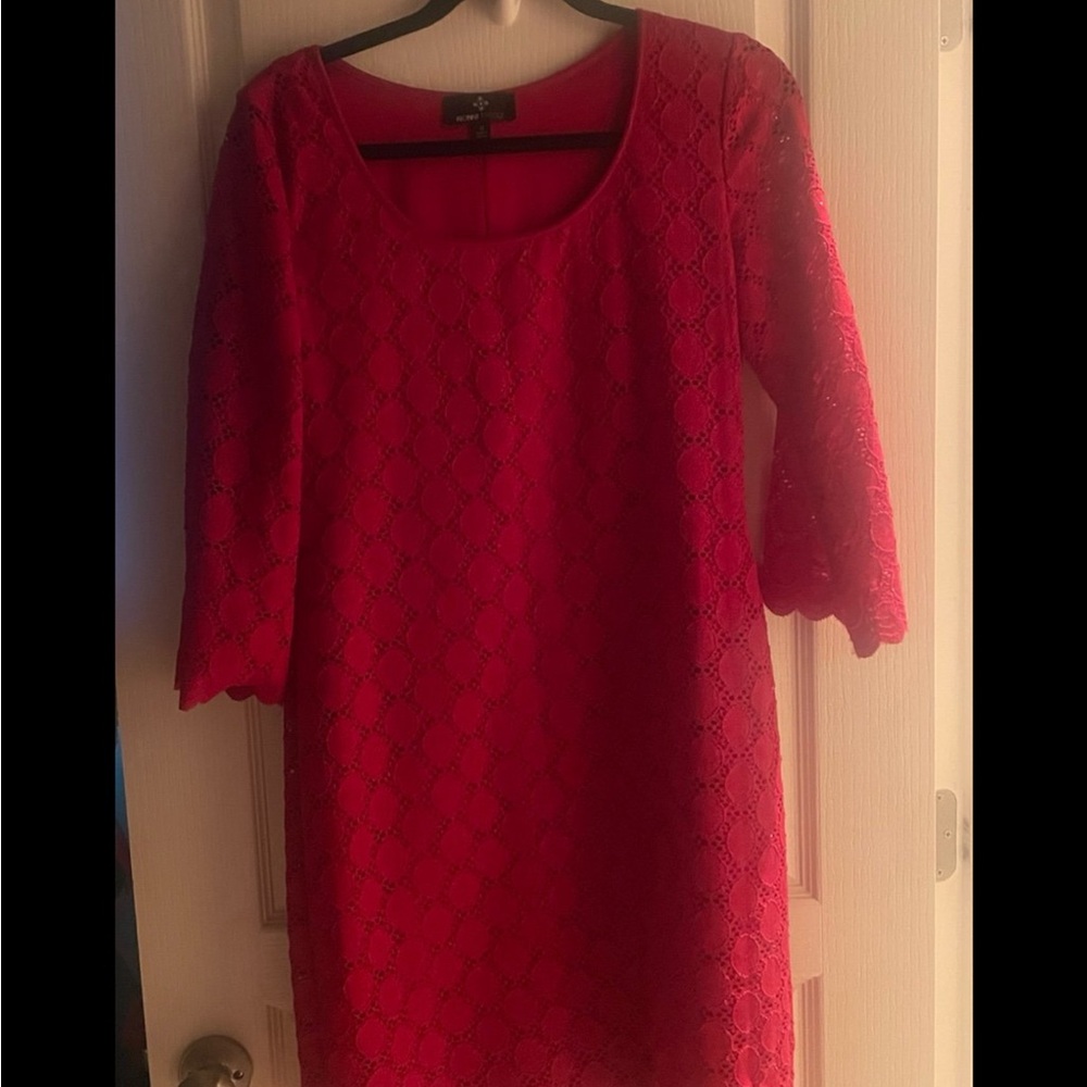 Ronni Nicole Red Dress 3/4 Sleeve - Picture 3 of 4